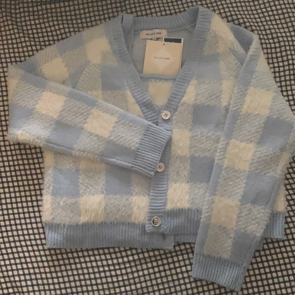 [NWT] Willow & Wind Blue Checked Cardigan Set with Cami Top